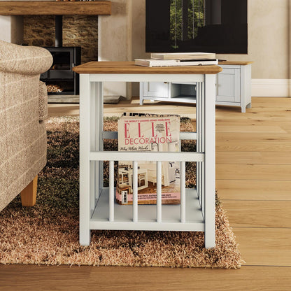 Taberno Linen White Magazine Rack & Turntable Stand – Oak