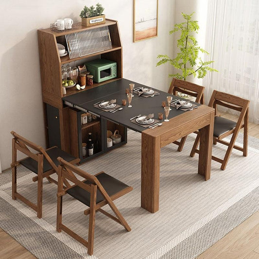 Francinete Folding Dining Table With Cabinet, Wood & Glass, clearance
