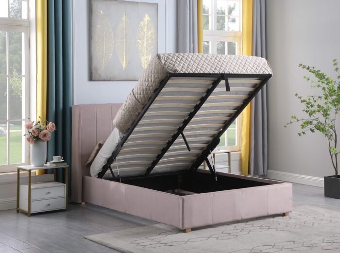 Amelia 4'6" Plus Bed - Pink Velvet Fabric