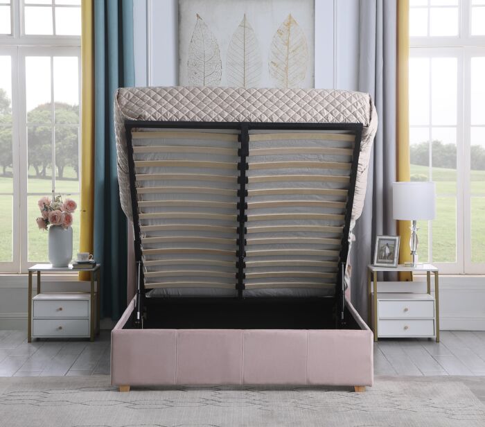 Amelia 4'6" Plus Bed - Pink Velvet Fabric
