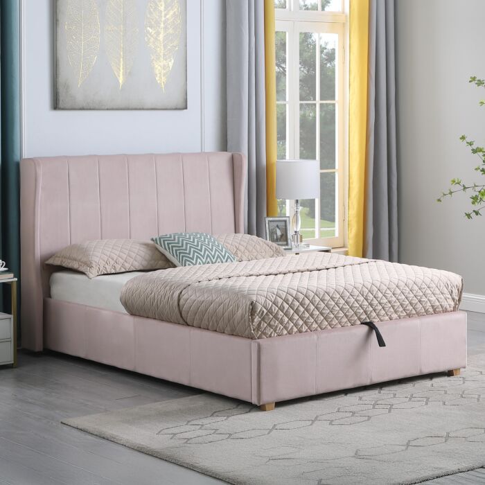 Amelia 4'6" Plus Bed - Pink Velvet Fabric