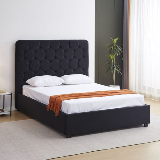Madison 4'6" Bed - Black Velvet Fabric