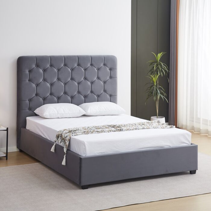 Madison 4'6" Ottoman Bed - Grey Velvet Fabric