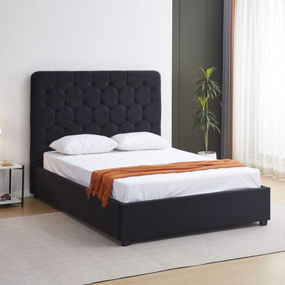 Madison 4'6" Ottoman Bed - Black Velvet Fabric