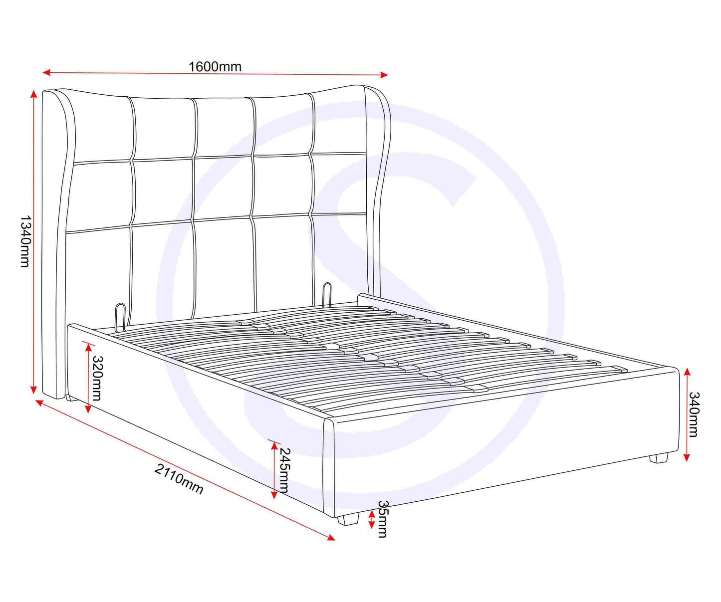 Verona 4'6" Ottoman Bed - Grey Fabric