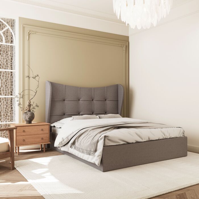 Verona 4'6" Ottoman Bed - Brown Fabric