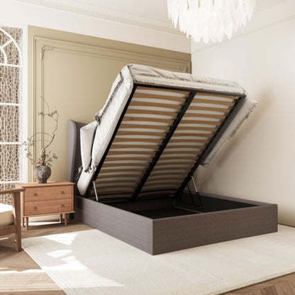 Verona 4'6" Ottoman Bed - Brown Fabric