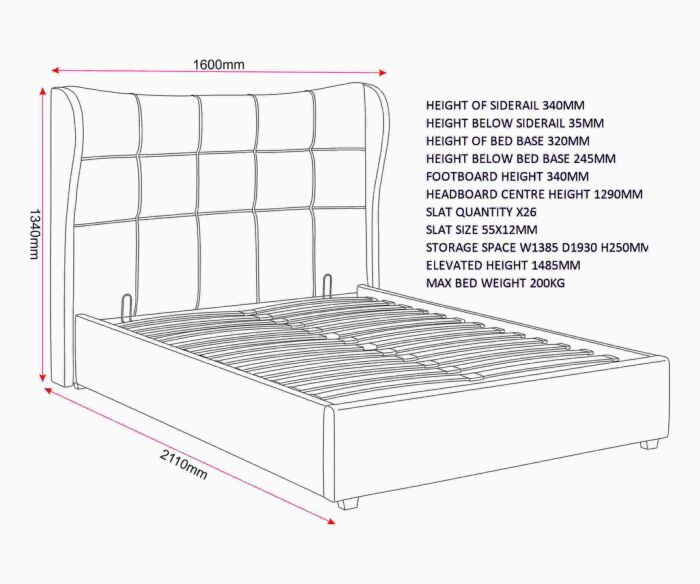 Verona 4'6" Ottoman Bed - Brown Fabric