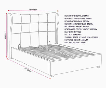 Verona 4'6" Ottoman Bed - Brown Fabric