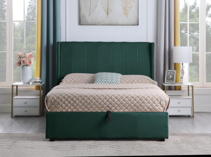 Amelia 5' Plus Bed - Green Velvet Fabric