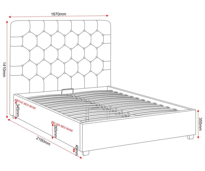 Madison 5' Ottoman Bed - Black Velvet Fabric