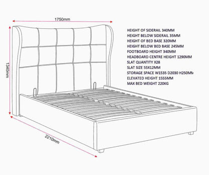 Verona 5' Ottoman Bed - Grey Fabric