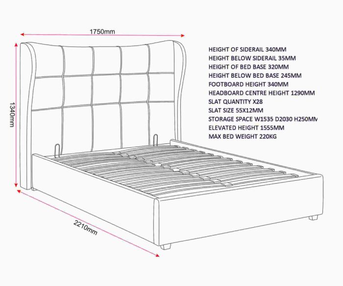 Verona 5' Ottoman Bed - Brown Fabric