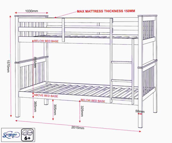 Erin 3' Bunk Bed - Light Grey