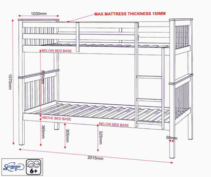Erin 3' Bunk Bed - Light Grey