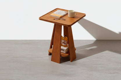 Lev Dne Side Table With Storage, Solid Wood