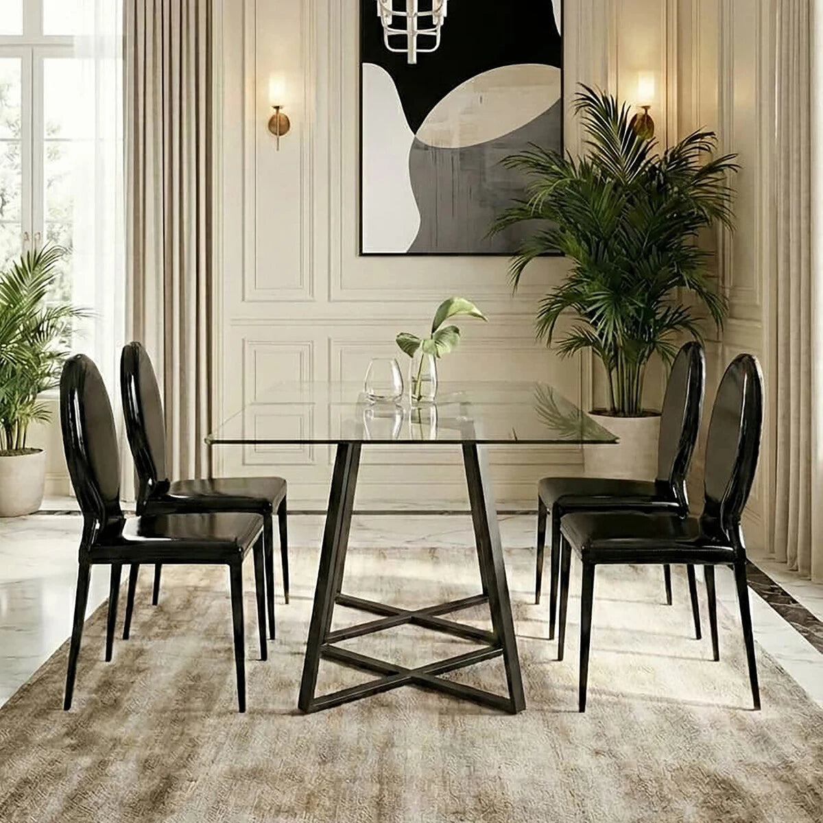Louis Black Patent Leather Effect Dining Chair