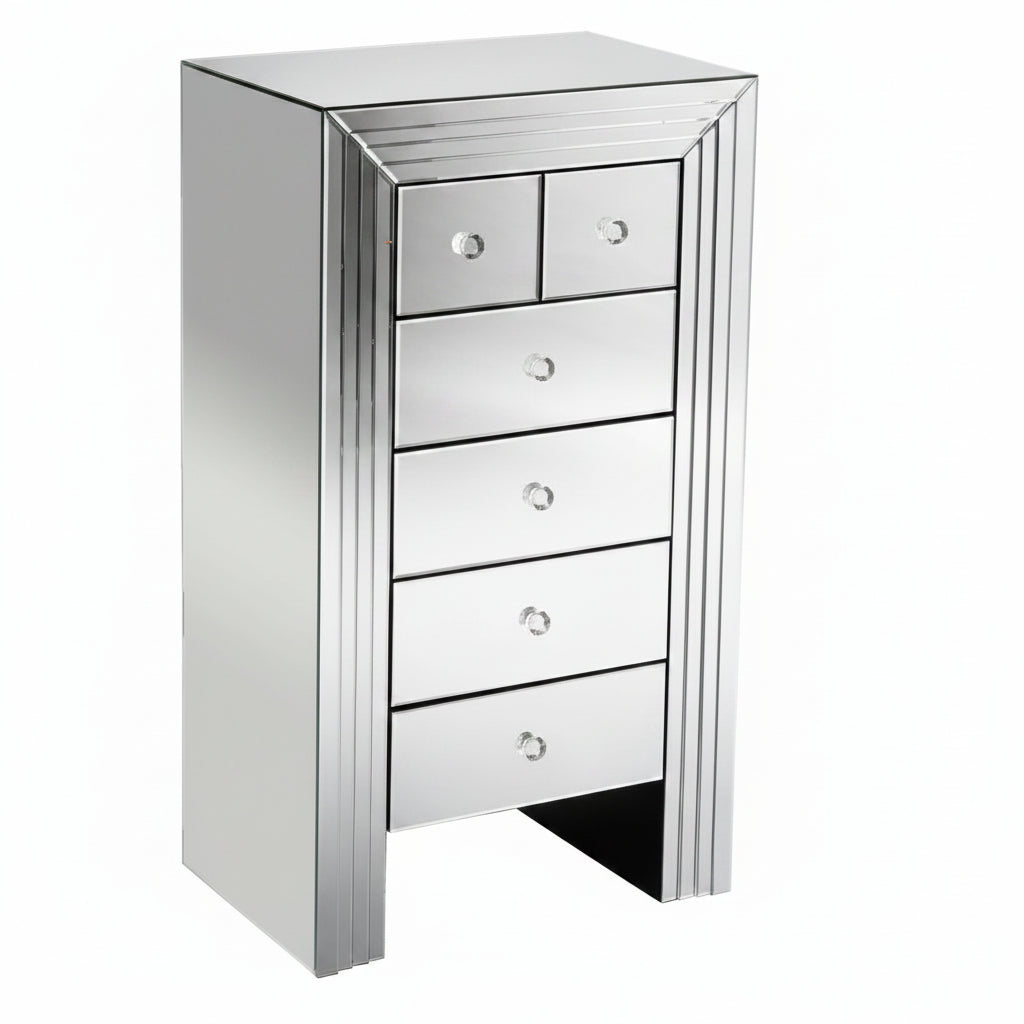 Mirrored 6 Drawer Chest of Drawers| H126 x D45 x W68 cm