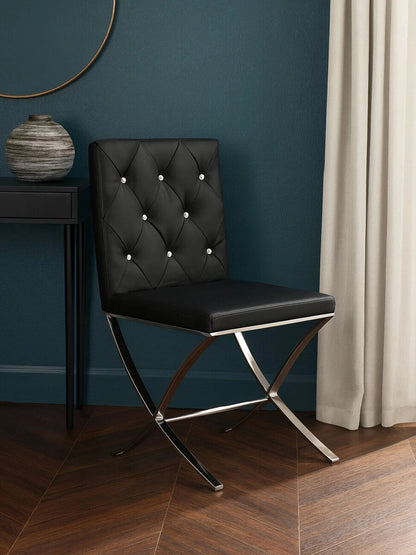 Diamante Black Leather Effect Chair With Stainless Steel Cross Legs