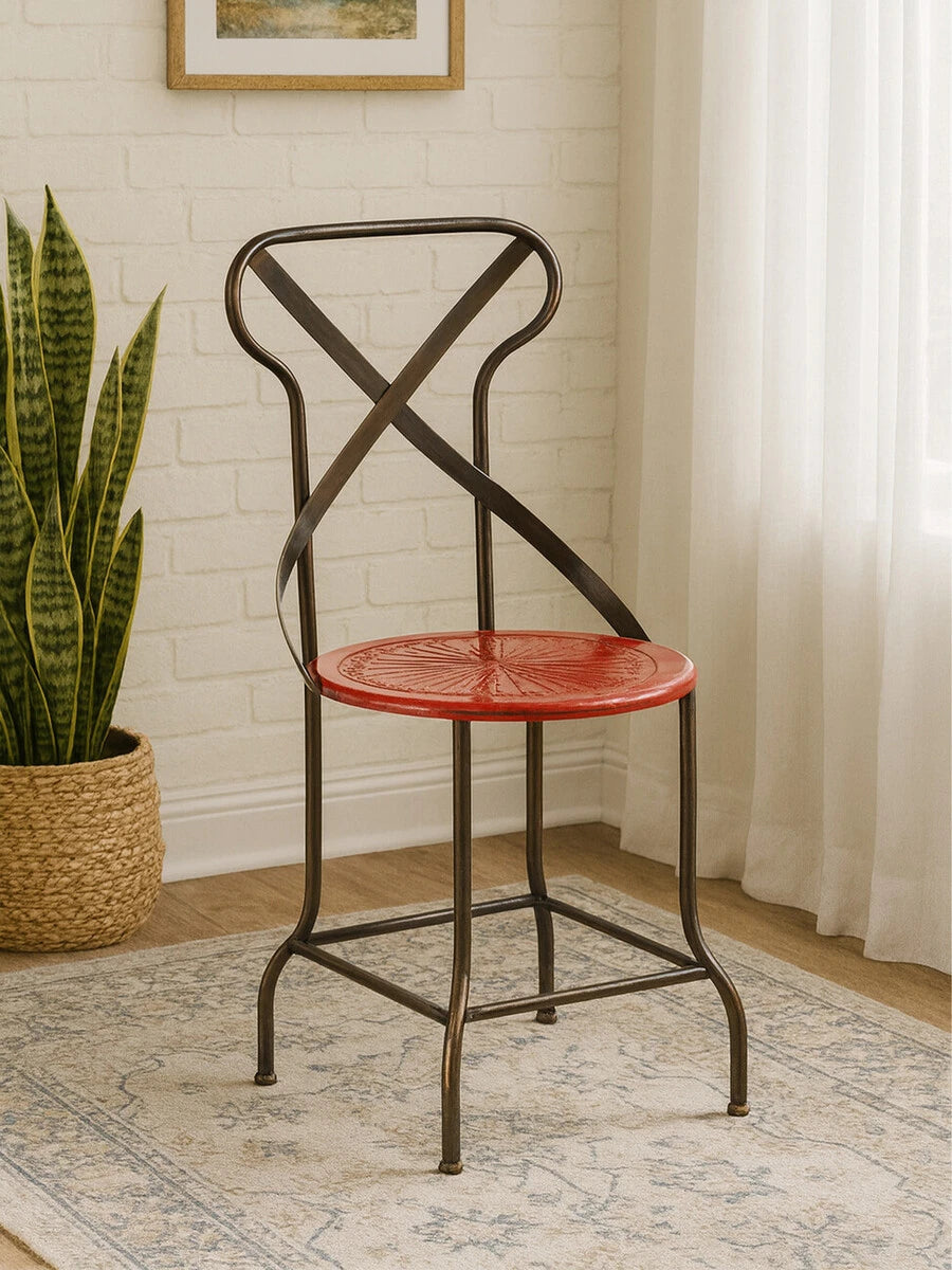 Artisan Red Metal Seat Chair