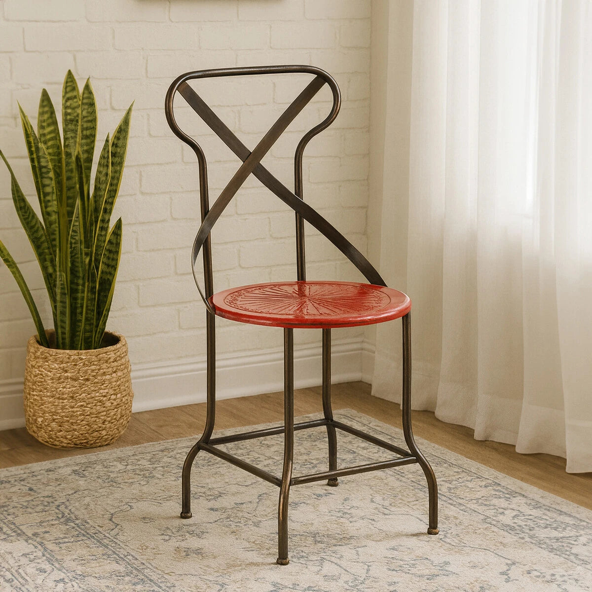 Artisan Red Metal Seat Chair