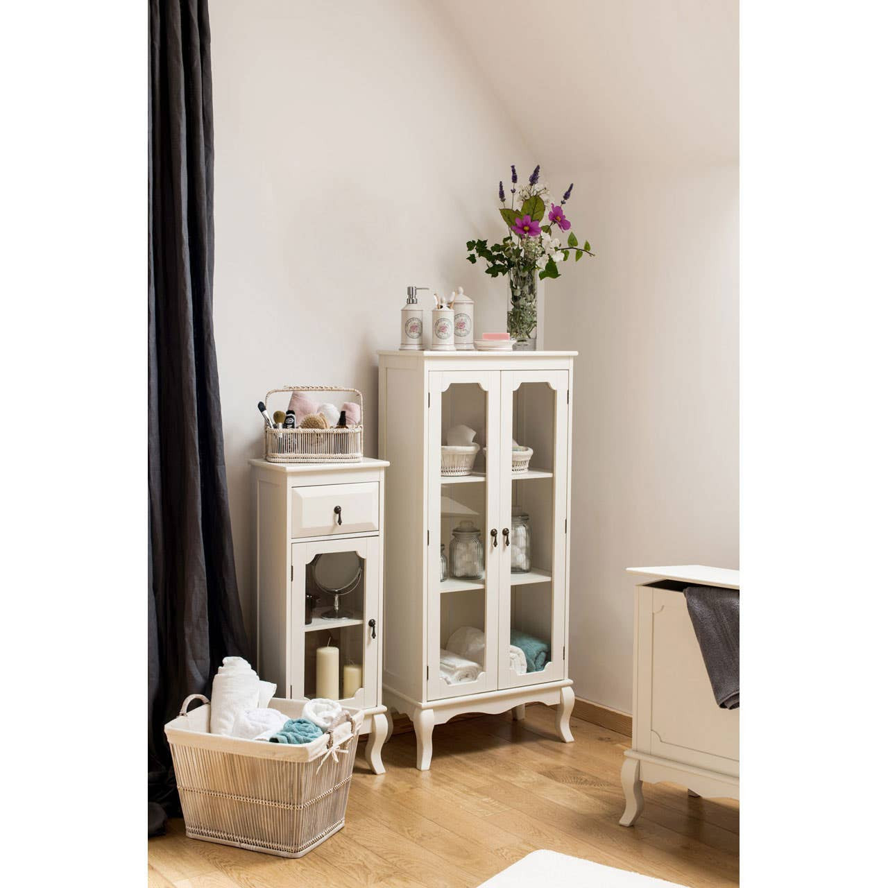 Marcella Two Glass Door Ivory Finish Cabinet