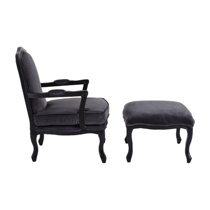 Rococo Black Shiny Velvet Chair And Footstool
