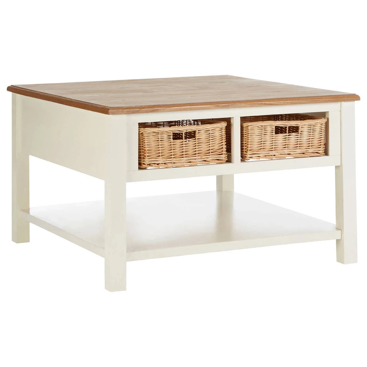 Dorset Cream Coffee Table with Rattan Storage Baskets