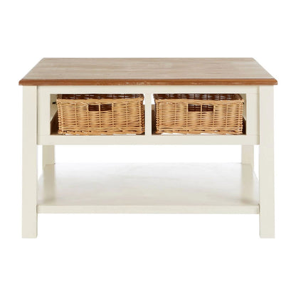 Dorset Cream Coffee Table with Rattan Storage Baskets