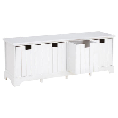 New England White Storage Bench with 4 Drawers