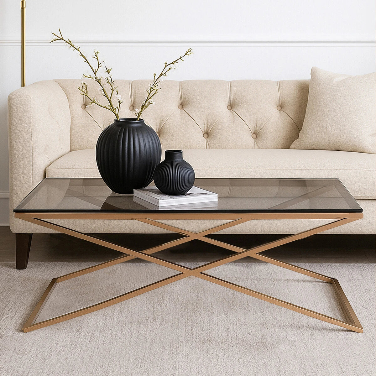 Montril Glass Top Criss Cross Coffee Table