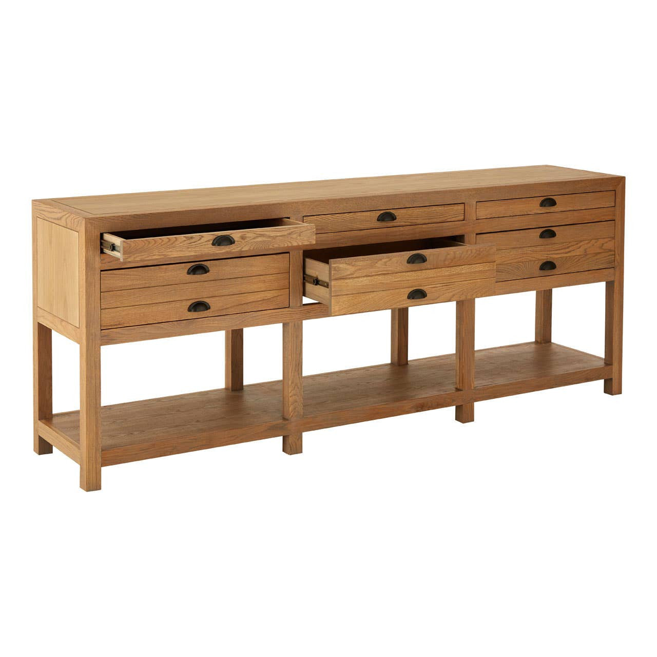 Lyon Washed Grey Oak Wood Console Table with Drawers