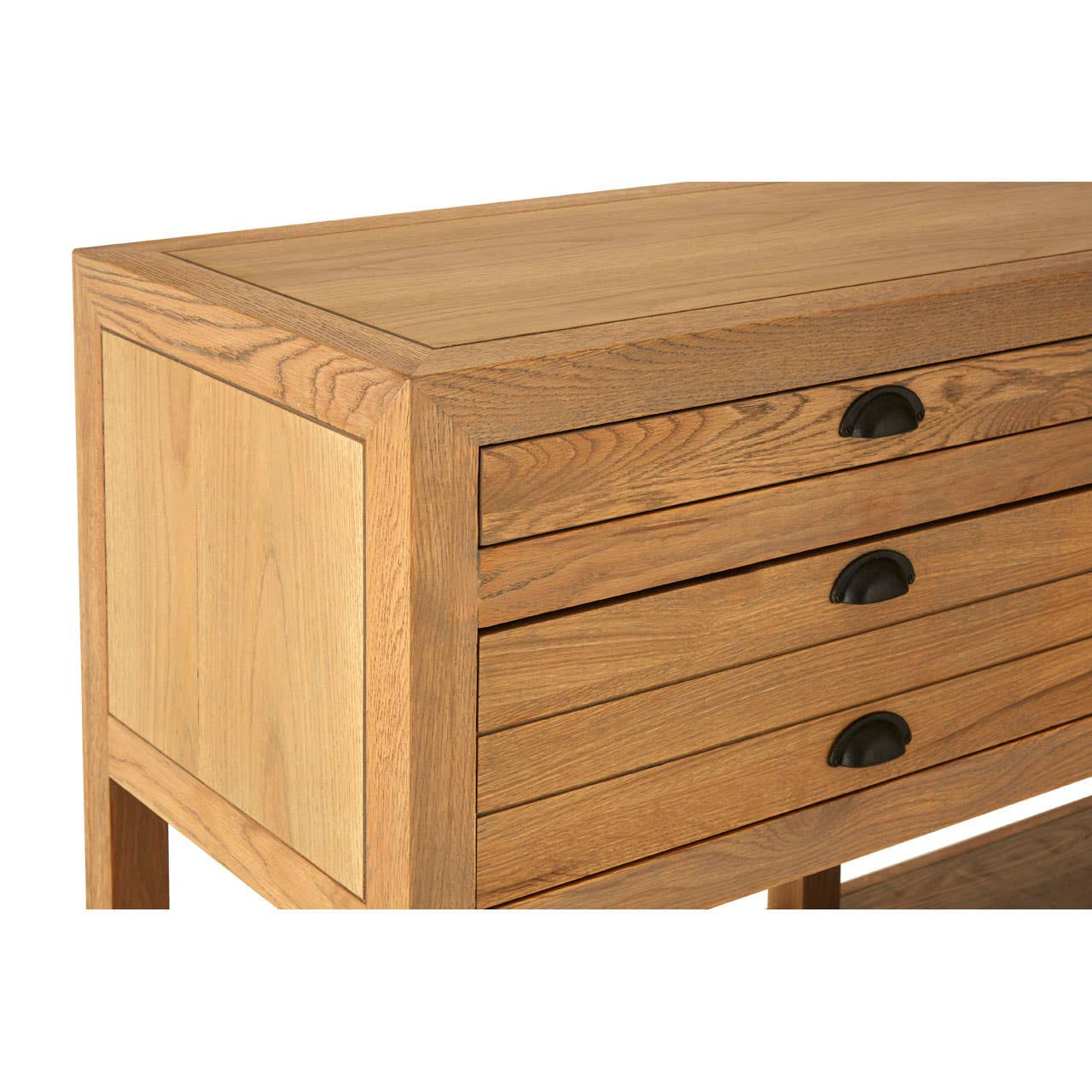 Lyon Washed Grey Oak Wood Console Table with Drawers