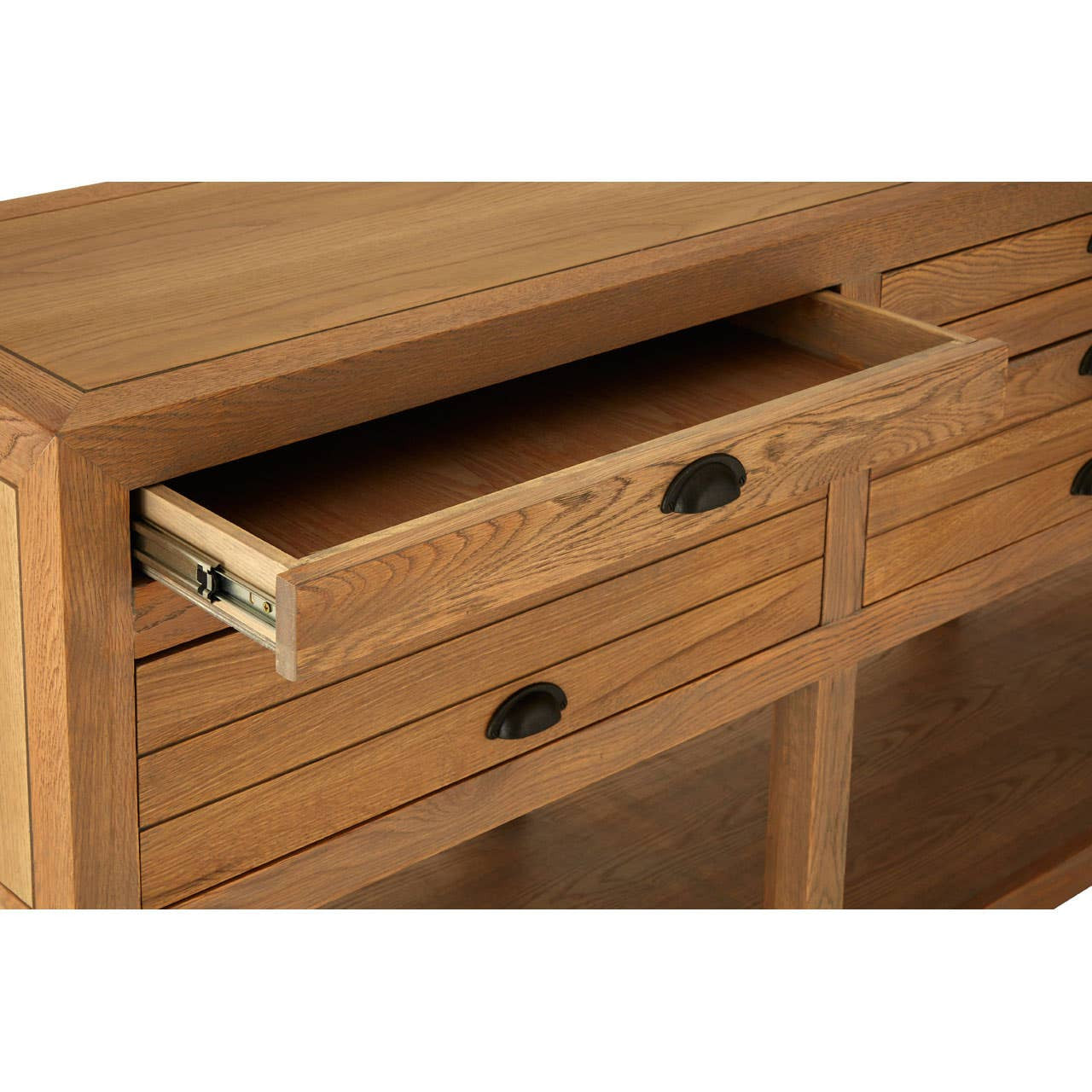 Lyon Washed Grey Oak Wood Console Table with Drawers