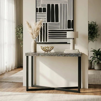 Fusion Crackle Shell Mosaic Rectangular Console Table