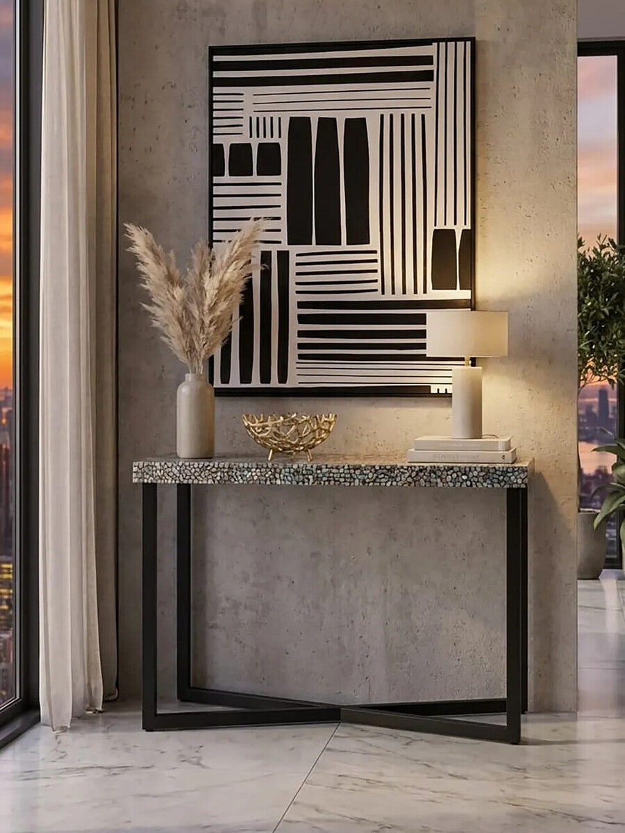Fusion Crackle Shell Mosaic Rectangular Console Table