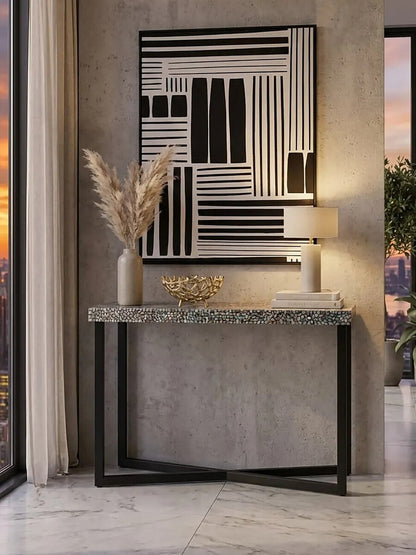 Fusion Crackle Shell Mosaic Rectangular Console Table