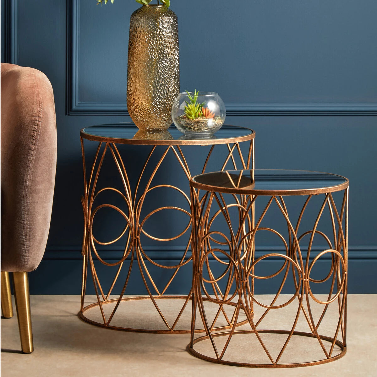 Avantis Set Of Two Antique Finish Frame Round Side Tables