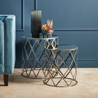 Avantis Set Of Two Diamond Design Silver Tables