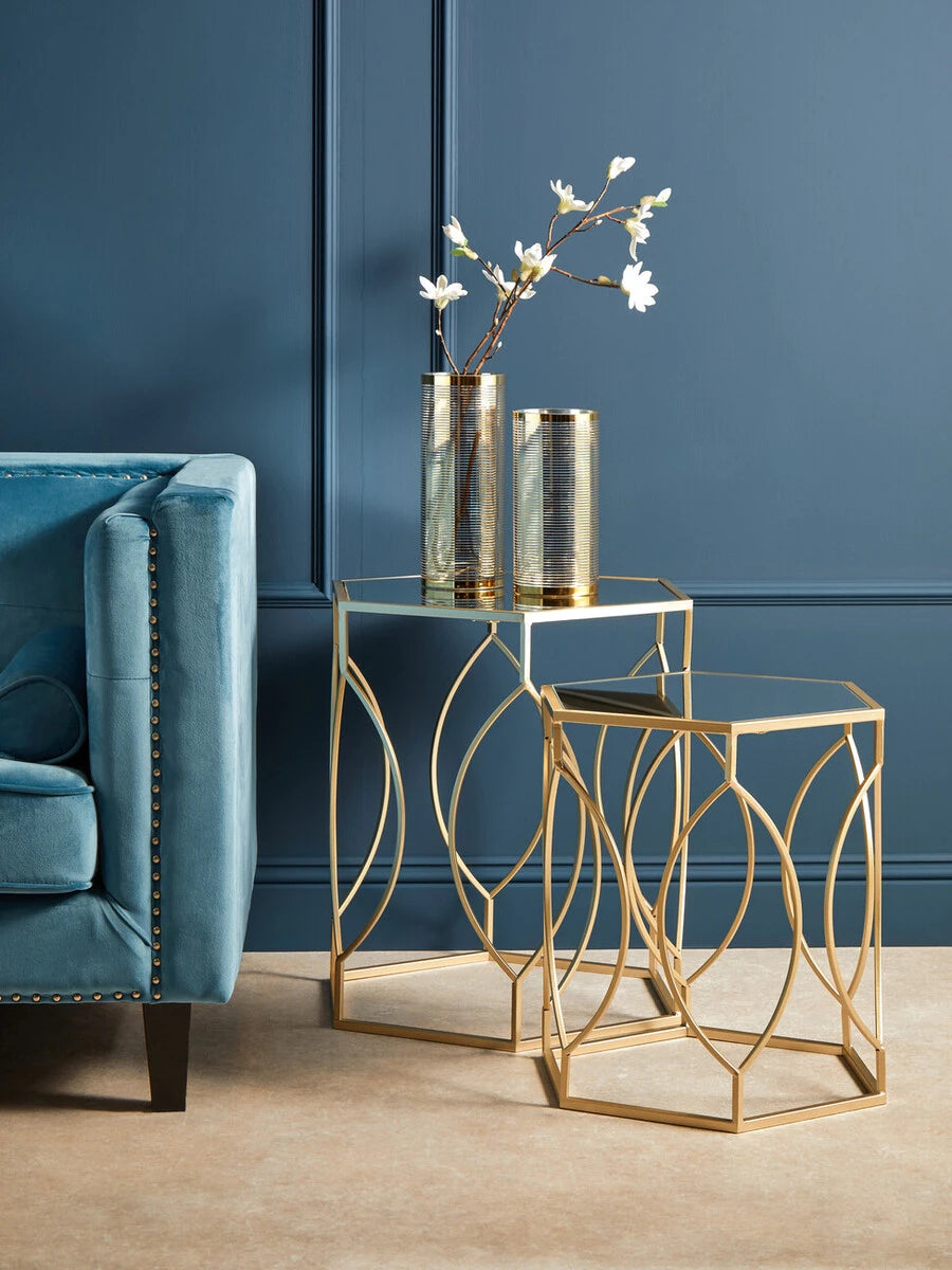 Avantis Set Of 2 Hexagon Champagne Finish Tables