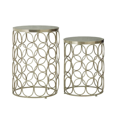 Templar Marble and Nickel Finish Set of 2 Side Tables