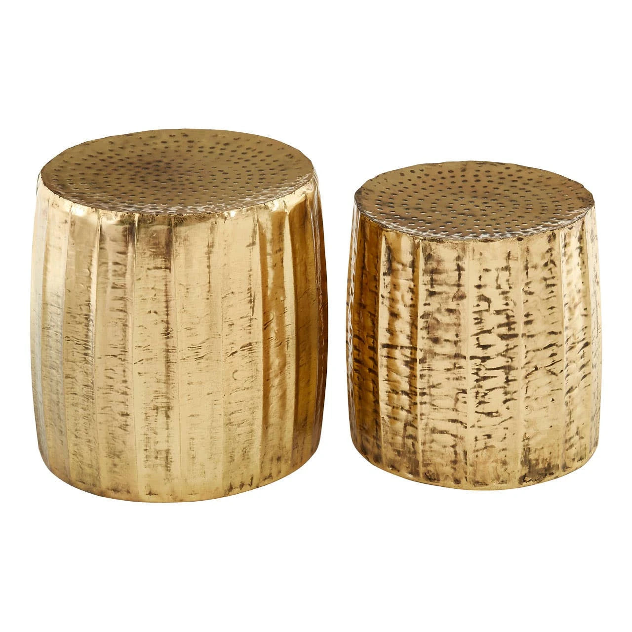 Templar Set of 2 Antique Brass Finish Side Tables and Stools