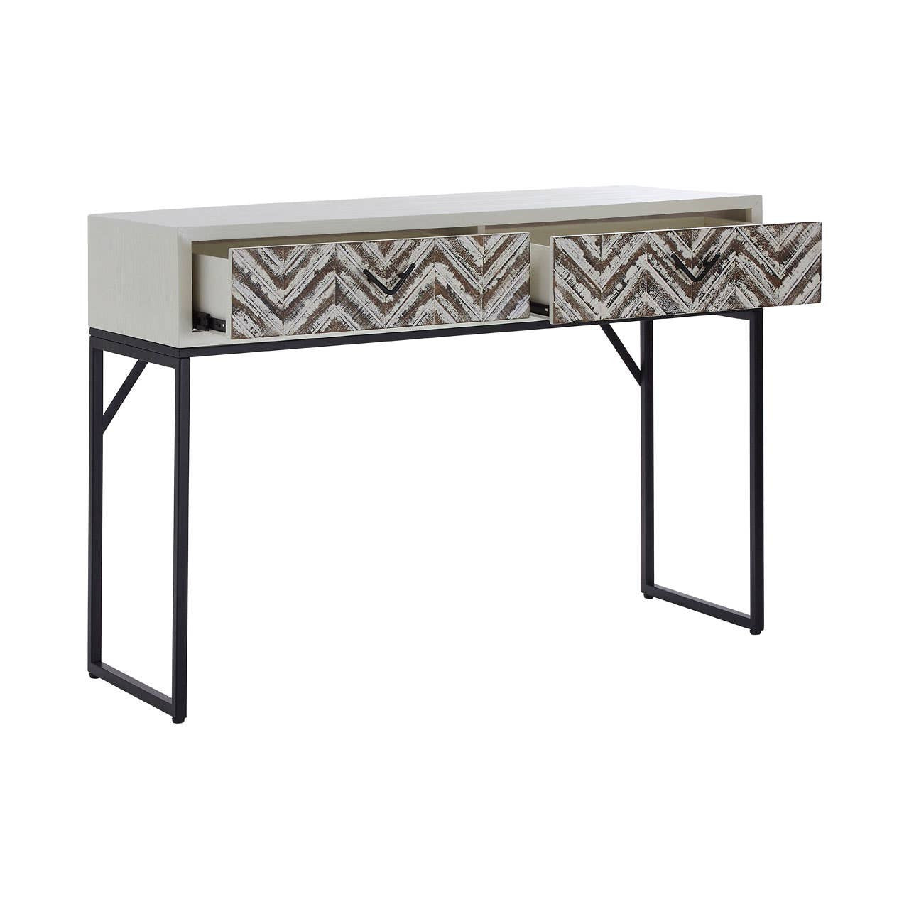 Lombok Rustic Chevron 2 Drawer Console Table