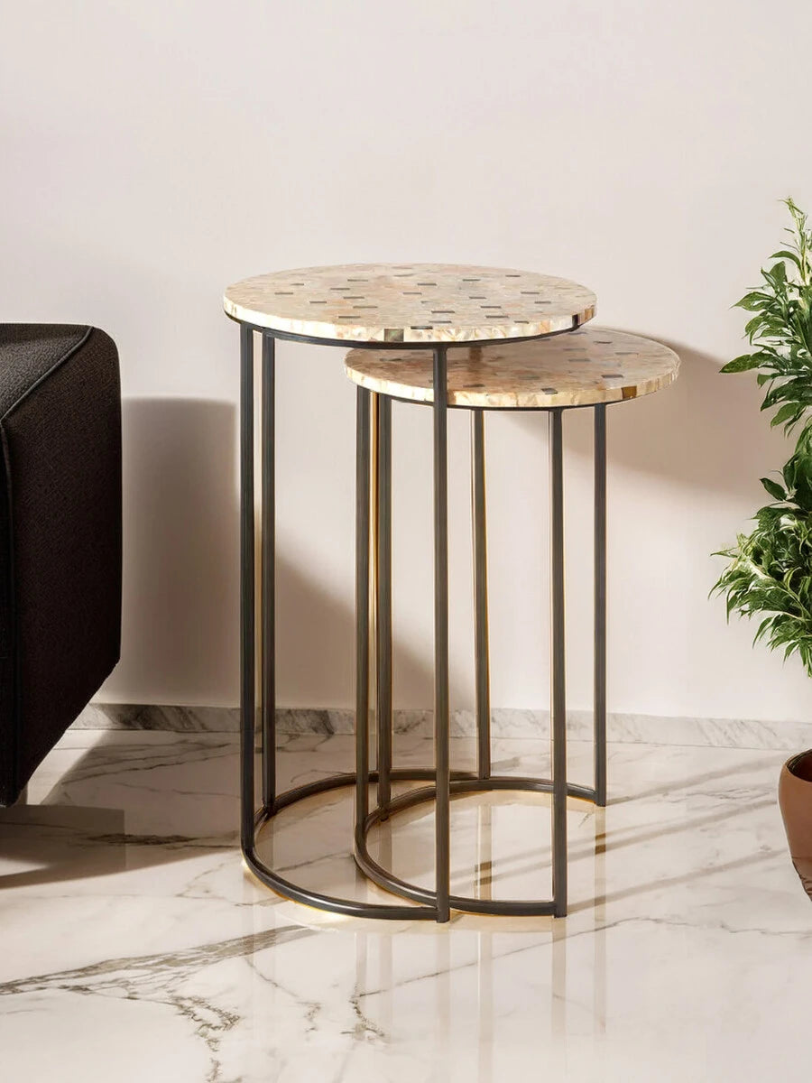Halle Set of Two Mother Of Pearl Nesting Side Tables