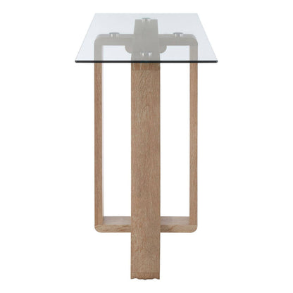 Barton Glass Console Table with Wood Effect Legs