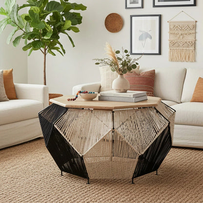 Fusion Black And Silver Woven Hexagon Coffee Table