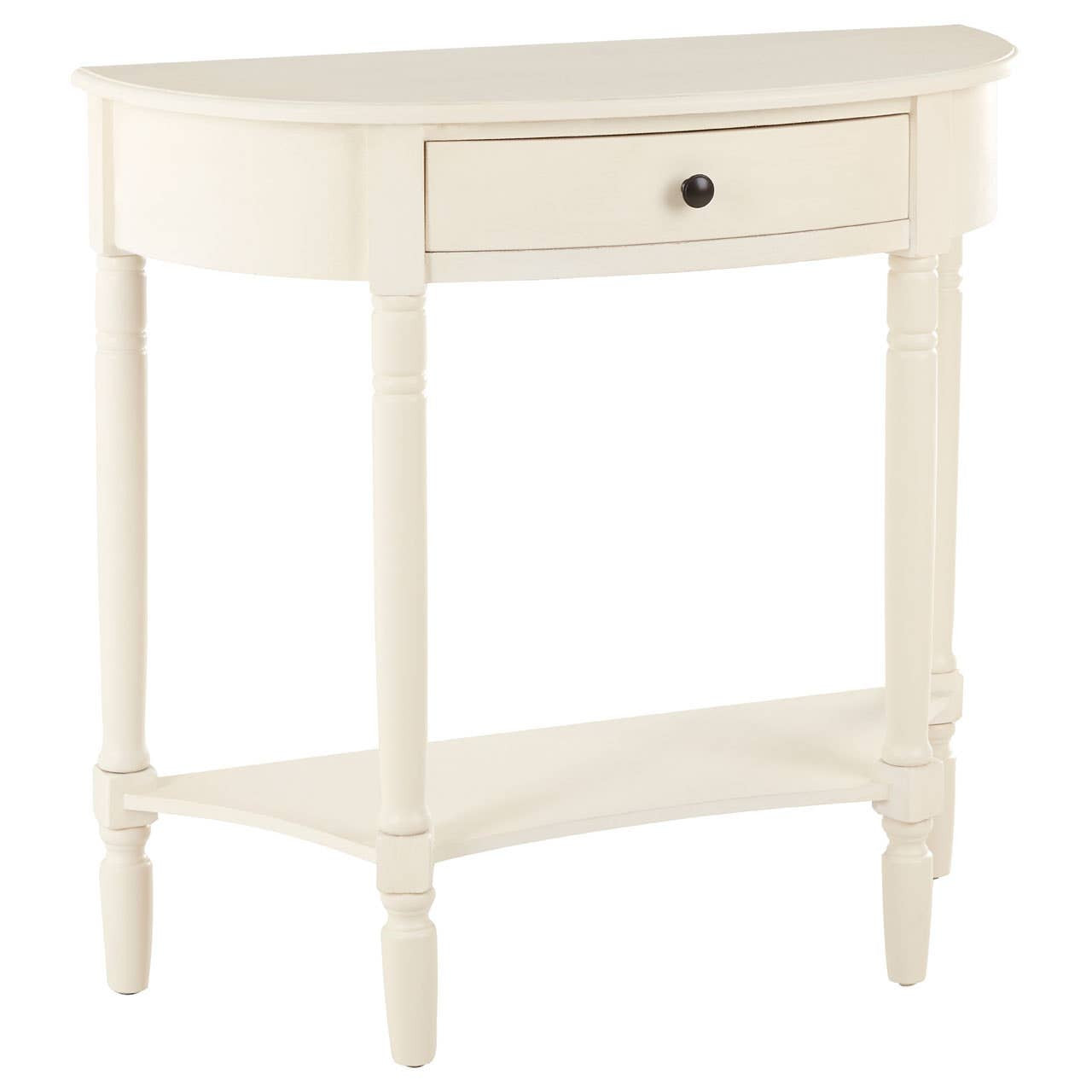 Heritage Ivory Pine Wood Half Moon Console Table with 1 Drawer