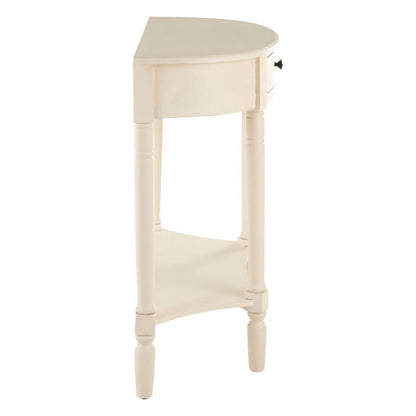 Heritage Ivory Pine Wood Half Moon Console Table with 1 Drawer