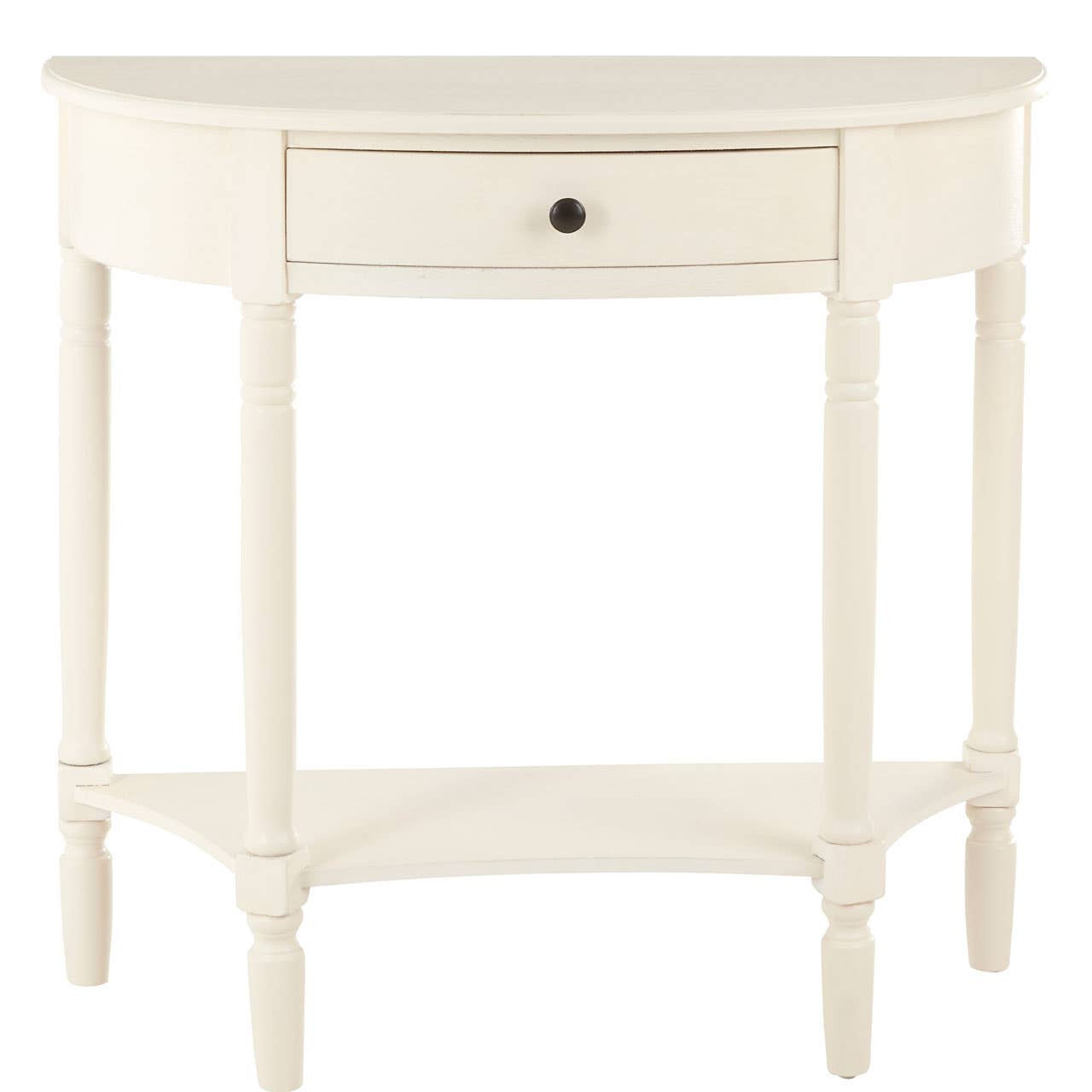 Heritage Ivory Pine Wood Half Moon Console Table with 1 Drawer