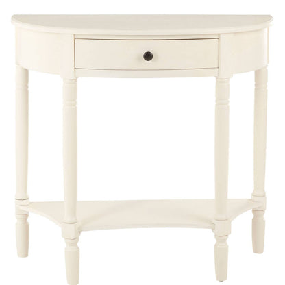 Heritage Ivory Pine Wood Half Moon Console Table with 1 Drawer